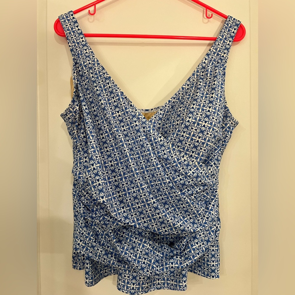 Lands' End Women's Blue and White One Piece Swimsuit